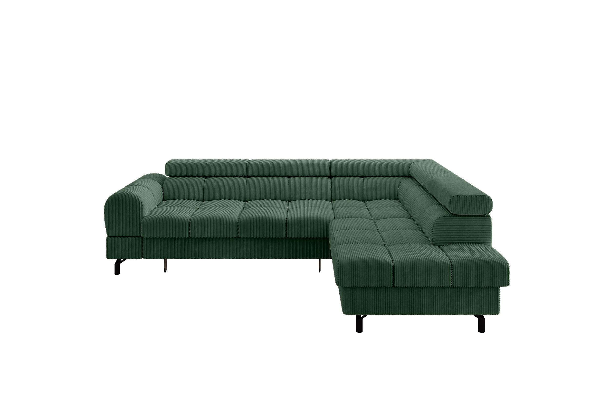 ECKSOFA mit Schlaffunktion Ottomane Rechts LUMA-L 272x203x70 Grün Cord - Schwarz/Grün, Holzwerkstoff/Kunststoff (203/272cm) - ALTDECOR