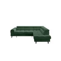ECKSOFA mit Schlaffunktion Ottomane Rechts LUMA-L 272x203x70 Grün Cord - Schwarz/Grün, Holzwerkstoff/Kunststoff (203/272cm) - ALTDECOR