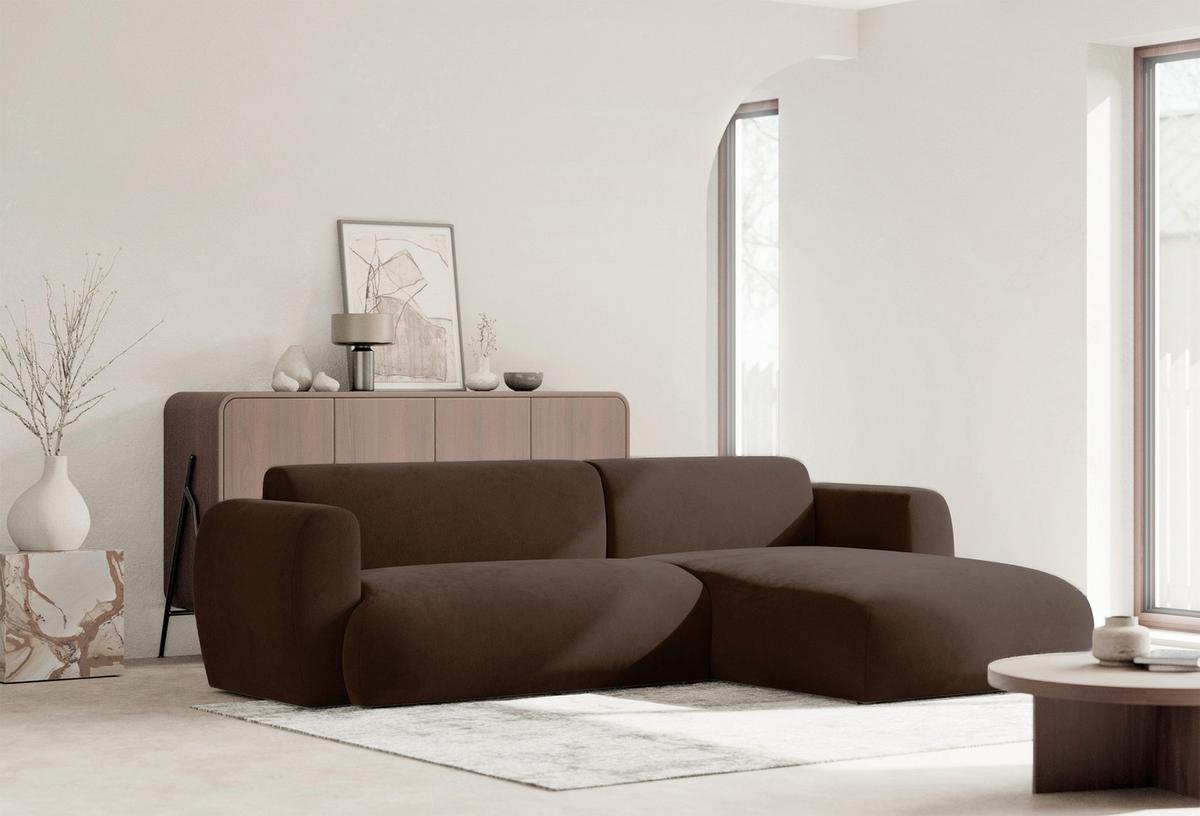 ECKSOFA Emia Braun rechts - Schwarz/Braun, Kunststoff/Textil (156/262cm) - Selsey