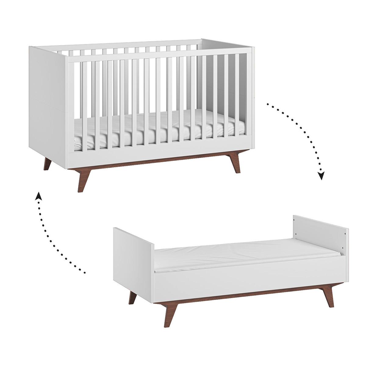 BABYZIMMER 2-teilig Mid Weiß und Holz - Weiß, Holzwerkstoff (144/90/75cm) - Petits-meubles