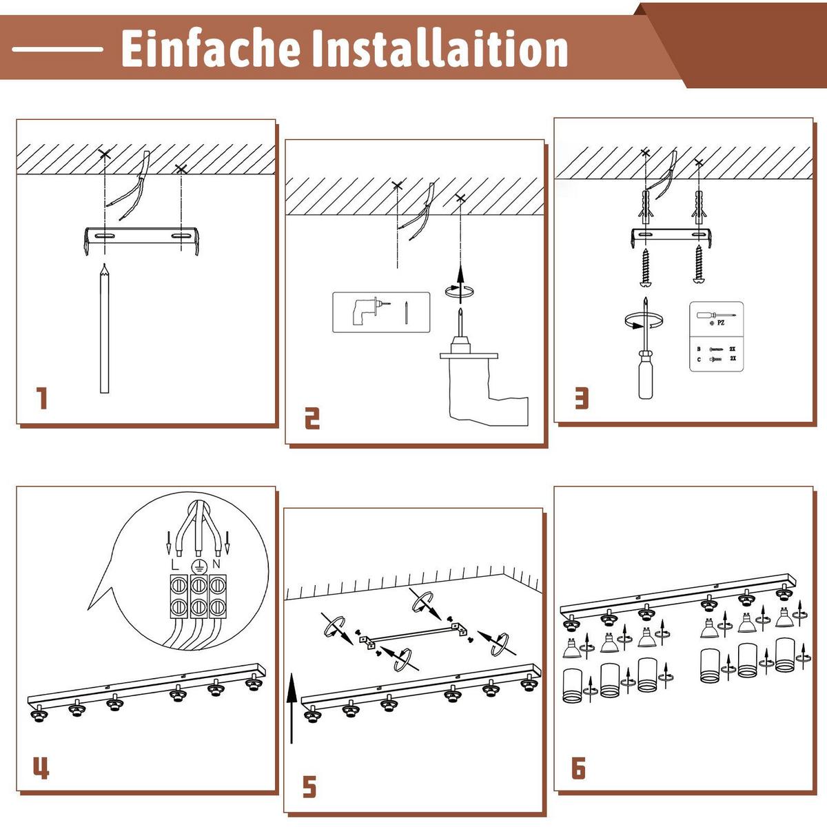 DECKENSTRAHLER Vilbel 6-flammig 83/5/17 cm - Weiß, Metall (83/5/17cm) - Nettlife
