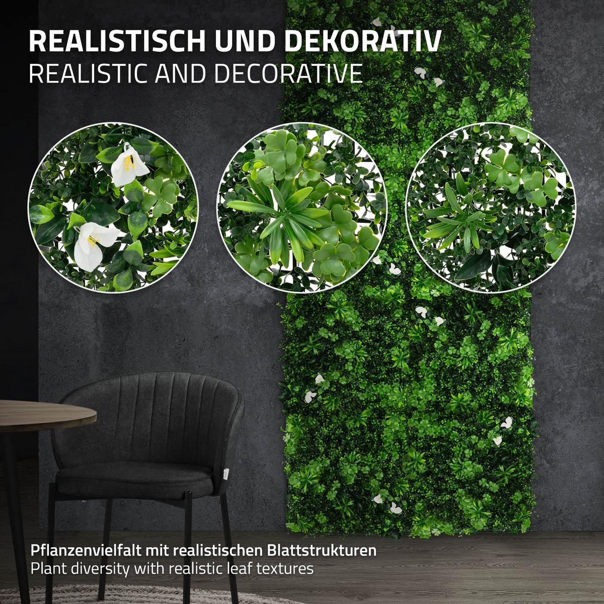 KÜNSTLICHE PFLANZENWAND 4er Set 50x50 cm Kunstpflanzen Wand Innen Aussen Grün White Jasmine - Weiß/Grün, Kunststoff (50/50/8cm) - ECD-Germany