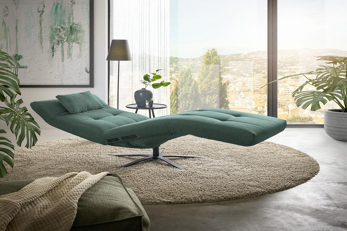 RELAXLIEGE LETICIA Smaragdgrün Cord Drehbar (360°), Relaxfunktion - Smaragdgrün/Schwarz, Textil/Metall (82/115/156cm) - KAWOLA