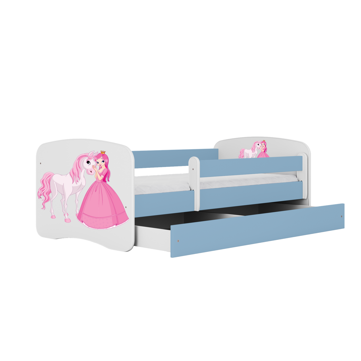 KINDERBETT Prinzessin Pferd mit Schublade 180/80 90/61/184 - Blau, Holzwerkstoff (80/180cm) - RAUMHIRSCH FURNITURE