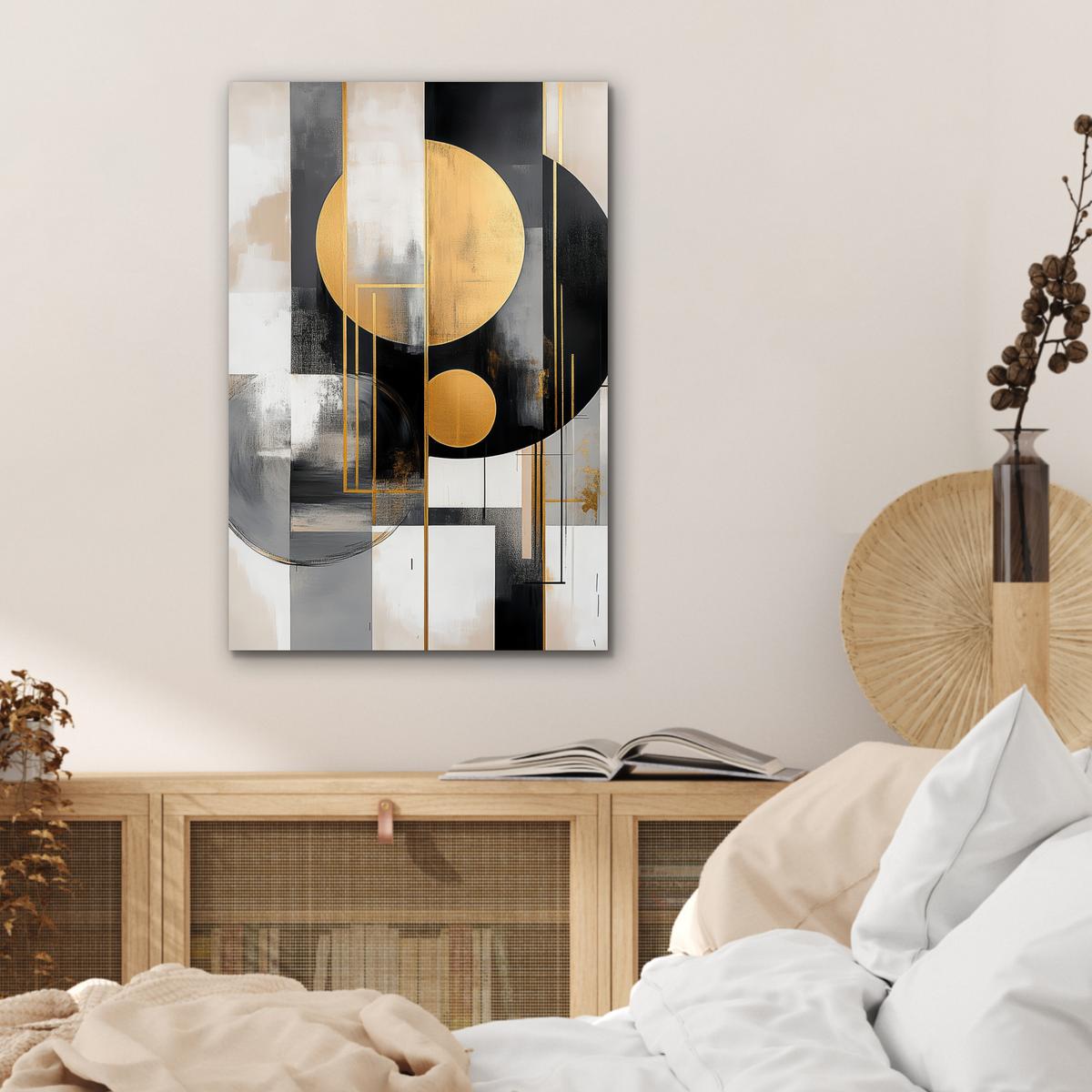 METALLBILD Abstrakt - Gold - Silber - Formen - Ästhetisch - Modern Deko Schlafzimmer 40x60 cm - Goldfarben, Metall (40/60cm) - MuchoWow