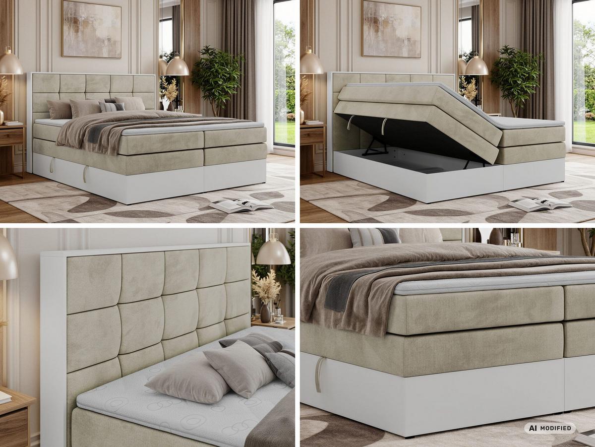 BOXSPRINGBETT ALVIT KING 140/200 - Beige Velvet - Topper T25 - H3 - Beige/Schwarz, Kunststoff/Textil (140/200cm) - MKS