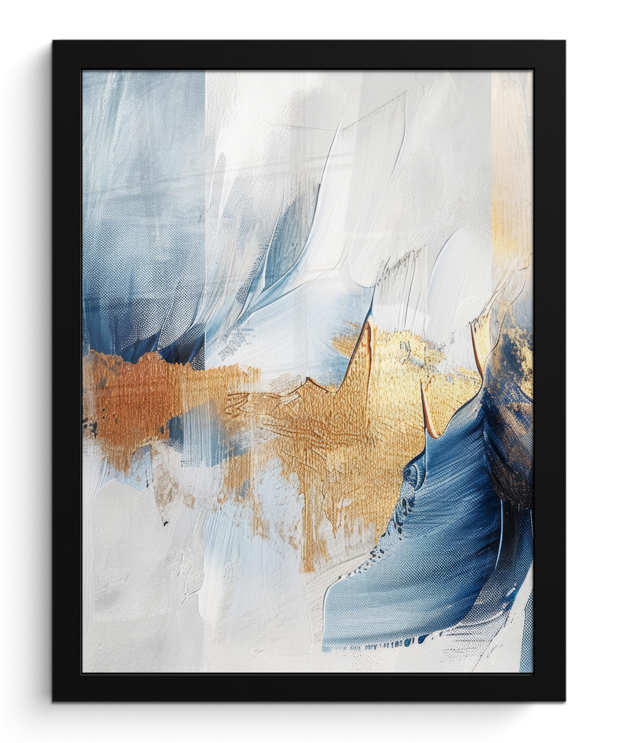 POSTER MIT RAHMEN Gold - Blau - Aquarell - Kunst - Modern Bilderrahmen 30x40 cm - Hellblau, Papier (30/40cm) - MuchoWow