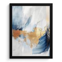 POSTER MIT RAHMEN Gold - Blau - Aquarell - Kunst - Modern Bilderrahmen 30x40 cm - Hellblau, Papier (30/40cm) - MuchoWow