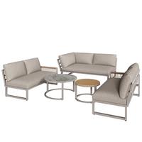 LOUNGEGARNITUR 5-tlg Beige Metall & Seil Ecksofa für 6–7 Personen mit 2 Couchtischen - Beige, Metall - Urban Meuble