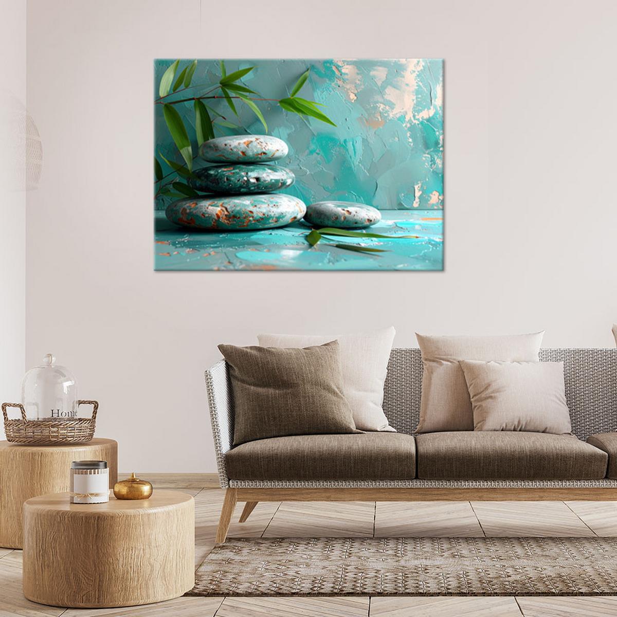 LEINWANDBILD Zen und Orientalisch 90x60cm - Türkis, Textil (90/60cm) - Feeby