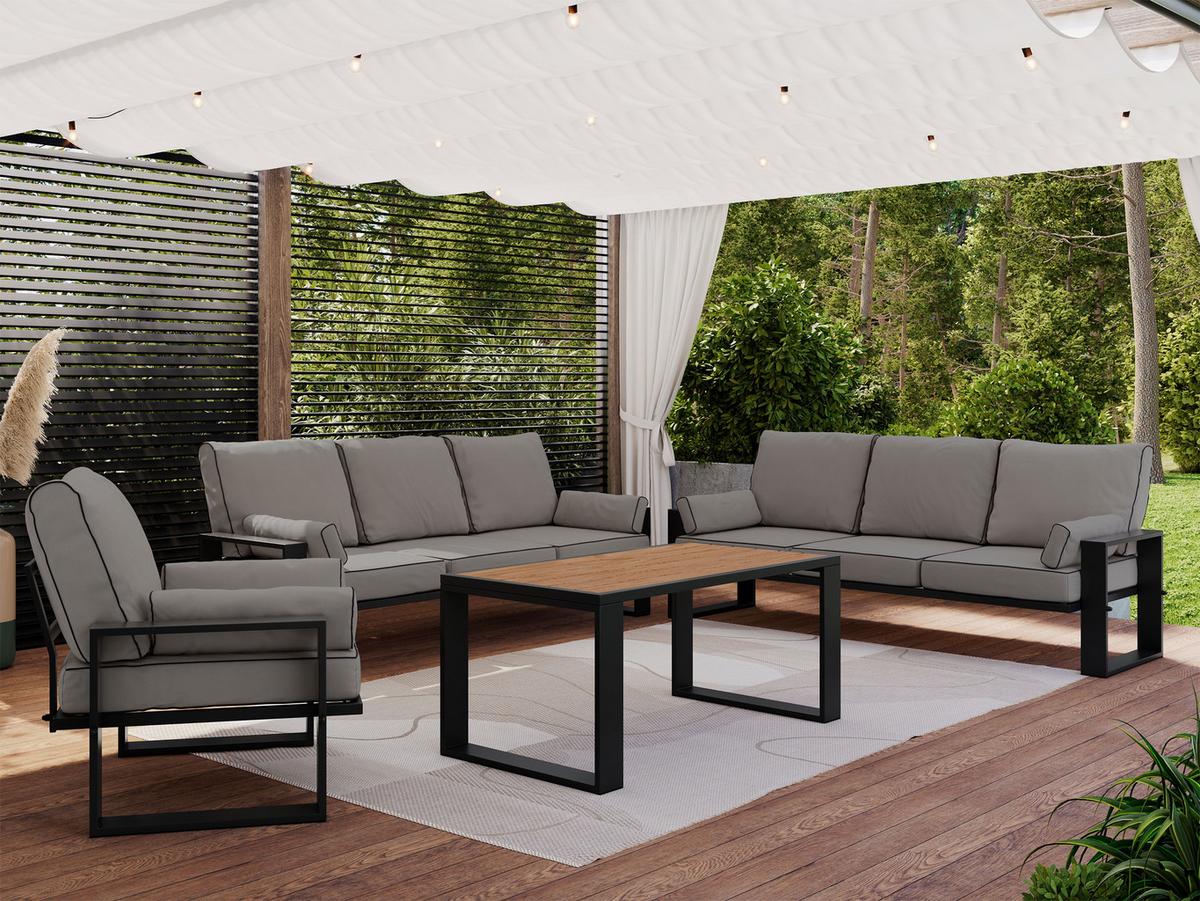 GARTENMÖBEL-SET ELBA: 1x Tisch, 2x Sofa, 1x Sessel - Grau - Grau, Textil - MKS
