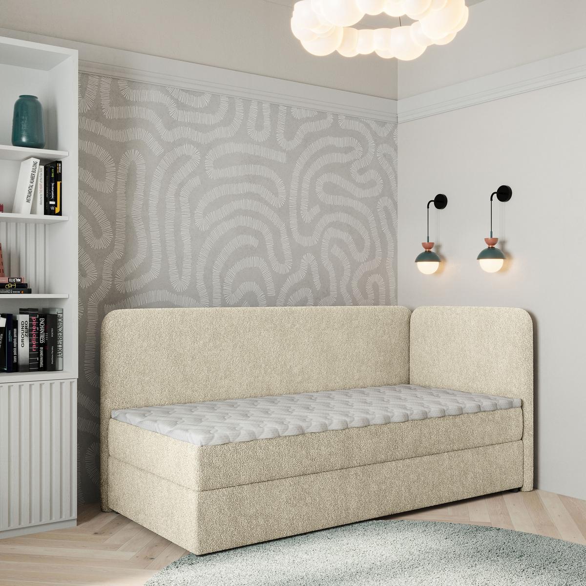 BOXBETT GINA 80x200 cm mit Matratze und Topper, H2+H3 - Creme - Creme, Holz (80/200cm) - MASSENO