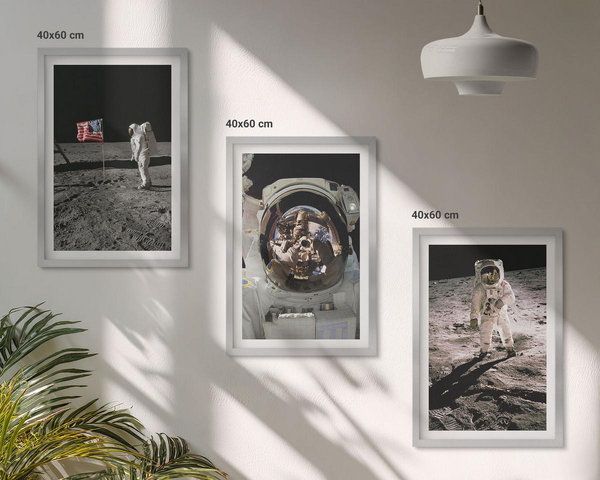 BILDER SET 3er Set - 40x60 cm Silberner Rahmen - NASA-Mondlandung - Silberfarben, Kunststoff (40/60cm) - TULUP