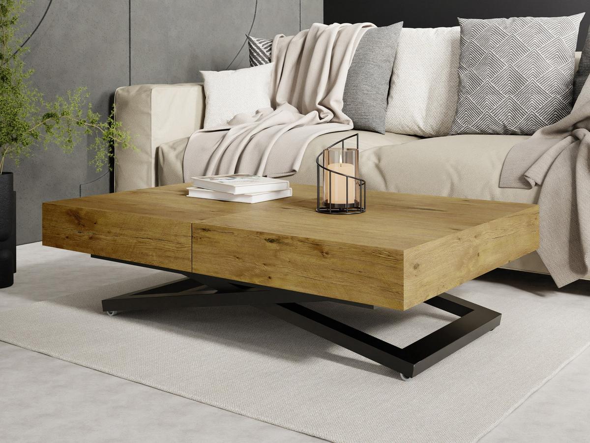 COUCHTISCH Cavetta U höhenverstellbar ausziehbar, Lancelot Eiche 120-200/80/27-76 cm - Eichefarben/Schwarz, Holzwerkstoff/Metall (80/200/76cm) - WFL GROUP