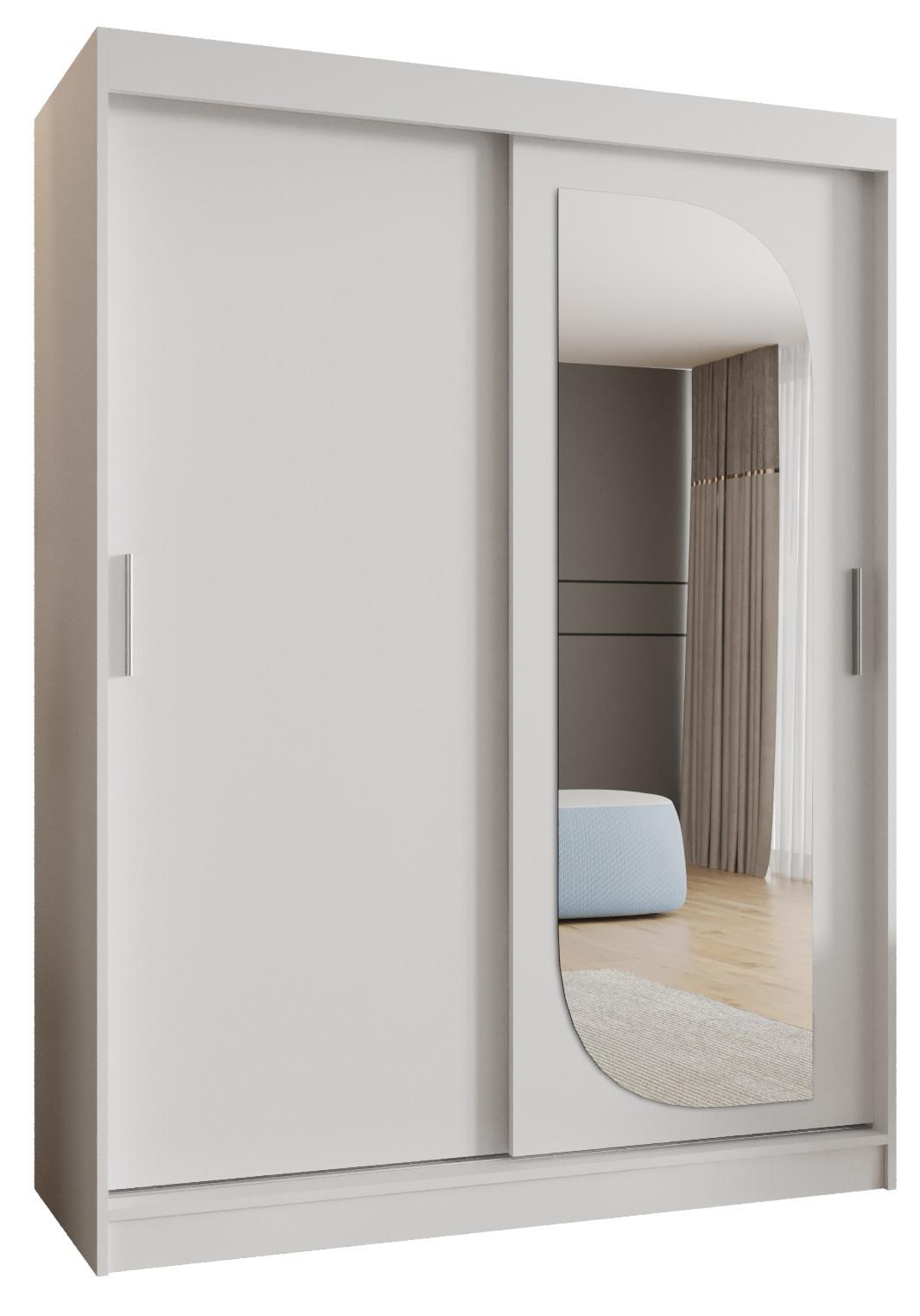 SCHIEBETÜRENSCHRANK mit Spiegel LUCY 200/150/62 2-türig - Silberfarben/Weiß, Holz (150/200/62cm) - MÖBEL KRYSPOL