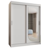 SCHIEBETÜRENSCHRANK mit Spiegel LUCY 200/150/62 2-türig - Silberfarben/Weiß, Holz (150/200/62cm) - MÖBEL KRYSPOL