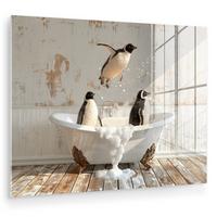 ACRYLGLASBILD Vintage - Pinguin - Badewanne - Schaumstoff 80x60 cm - Schwarz, Glas (80/60cm) - MuchoWow