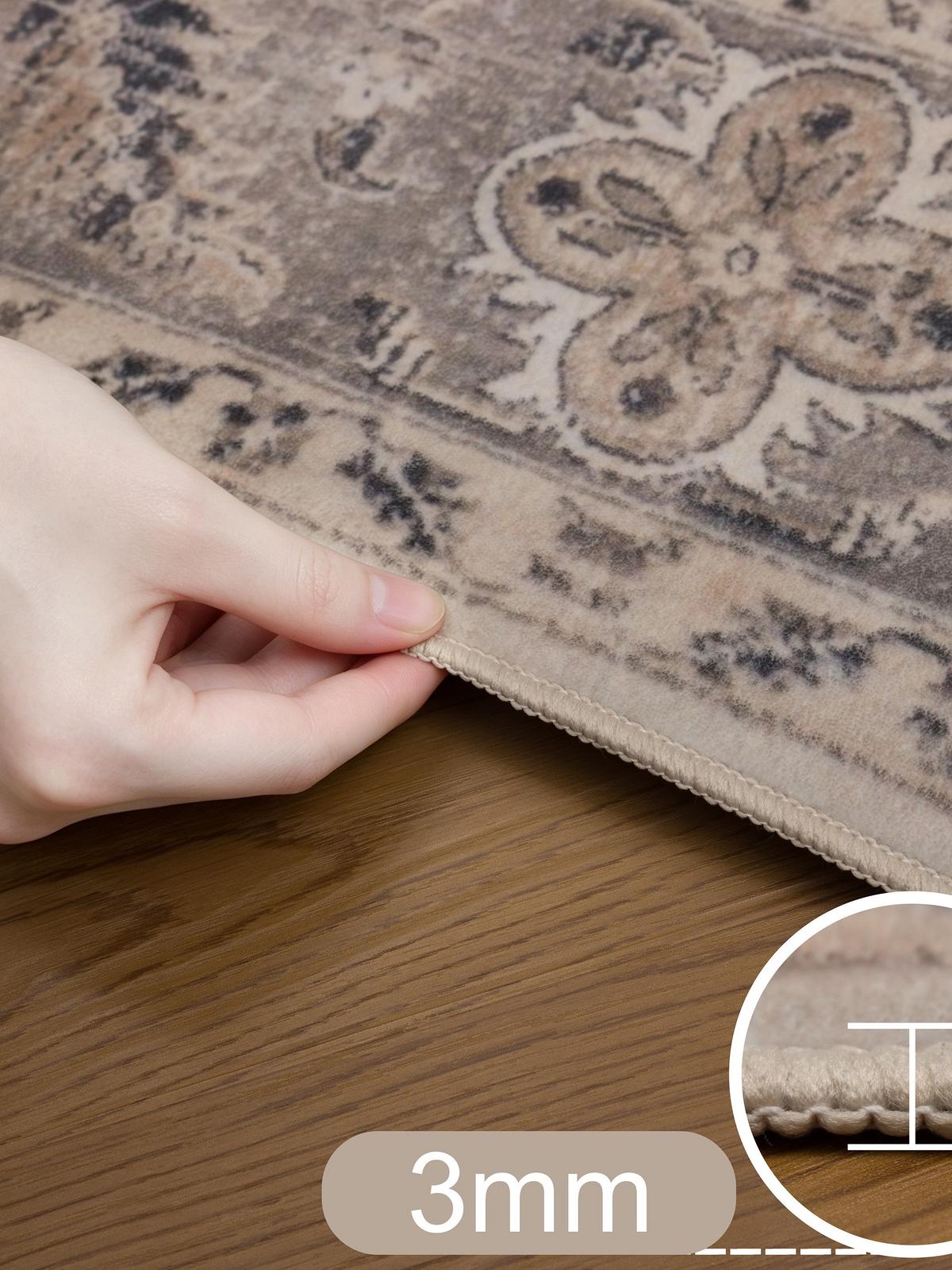 LÄUFER waschbar, mit floralen Ornamenten, aus Polyester, VERNANTE in Beige-Grau, 80 x 250 cm - Beige, Textil (80/250cm) - KADIMA DESIGN