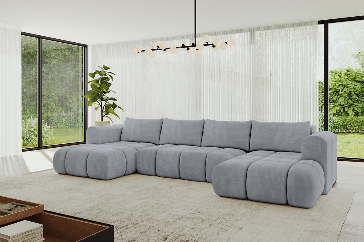 WOHNLANDSCHAFT CLOUD-U 405x185x90 Hellgrau Velours - Hellgrau, Holzwerkstoff/Kunststoff (405/90/185cm) - ALTDECOR