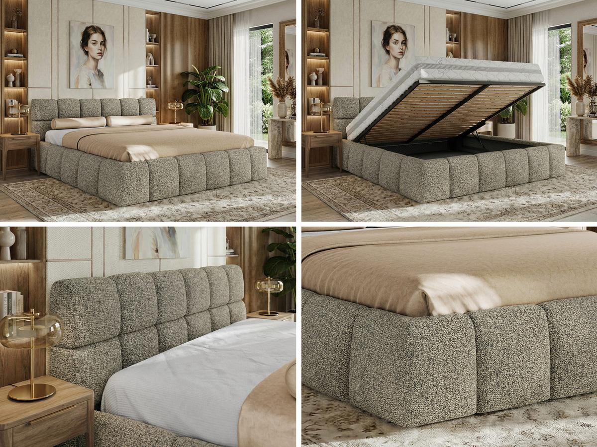 POLSTERBETT NIRA CLASSIC 140/200 - Grau Strukture - ohne Matratze - Grau, Textil (140/200cm) - MKS