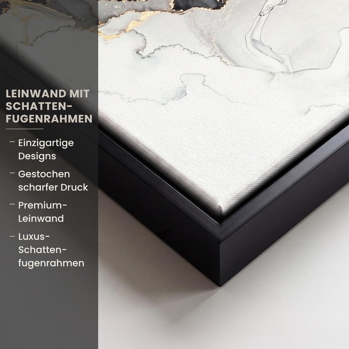 LEINWAND Bilder mit Rahmen - Marmor - Schwarz - Weiß - Gold - Luxus - Abstrakt - 30x20 - Goldfarben, Textil (30/20cm) - MuchoWow