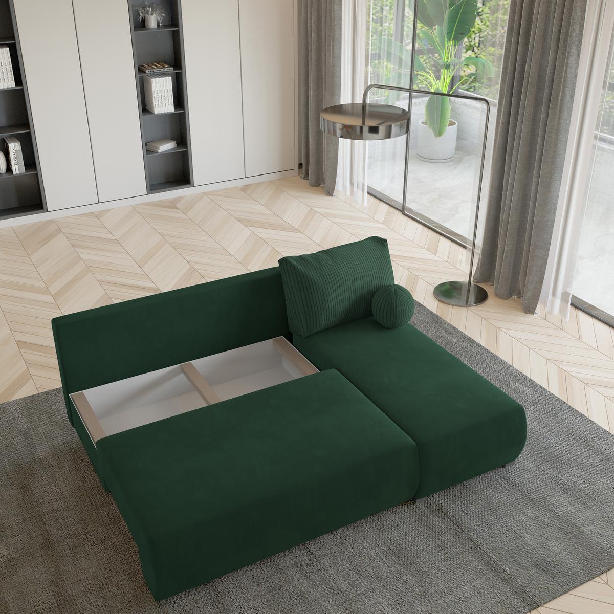 ECKSOFA PARVELO Grün Plüsch-Stoff mit Schlaffunktion - Grün, Holz (200/143cm) - MASSENO
