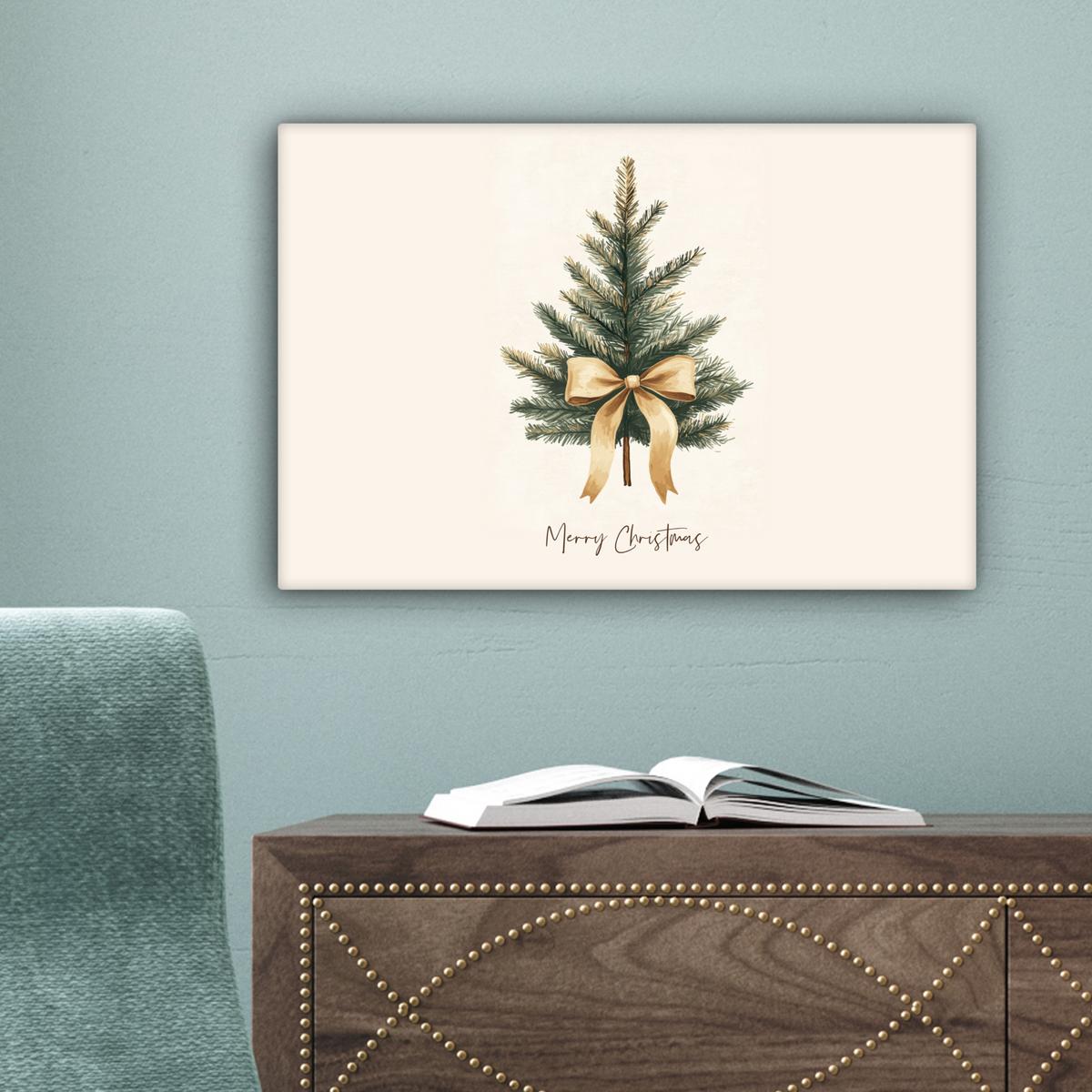 LEINWANDBILD Weihnachtsbaum - Weihnachten - Frohe Weihnachten - Beige Deko Schlafzimmer 30x20 cm - Sandfarben, Textil (30/20cm) - MuchoWow