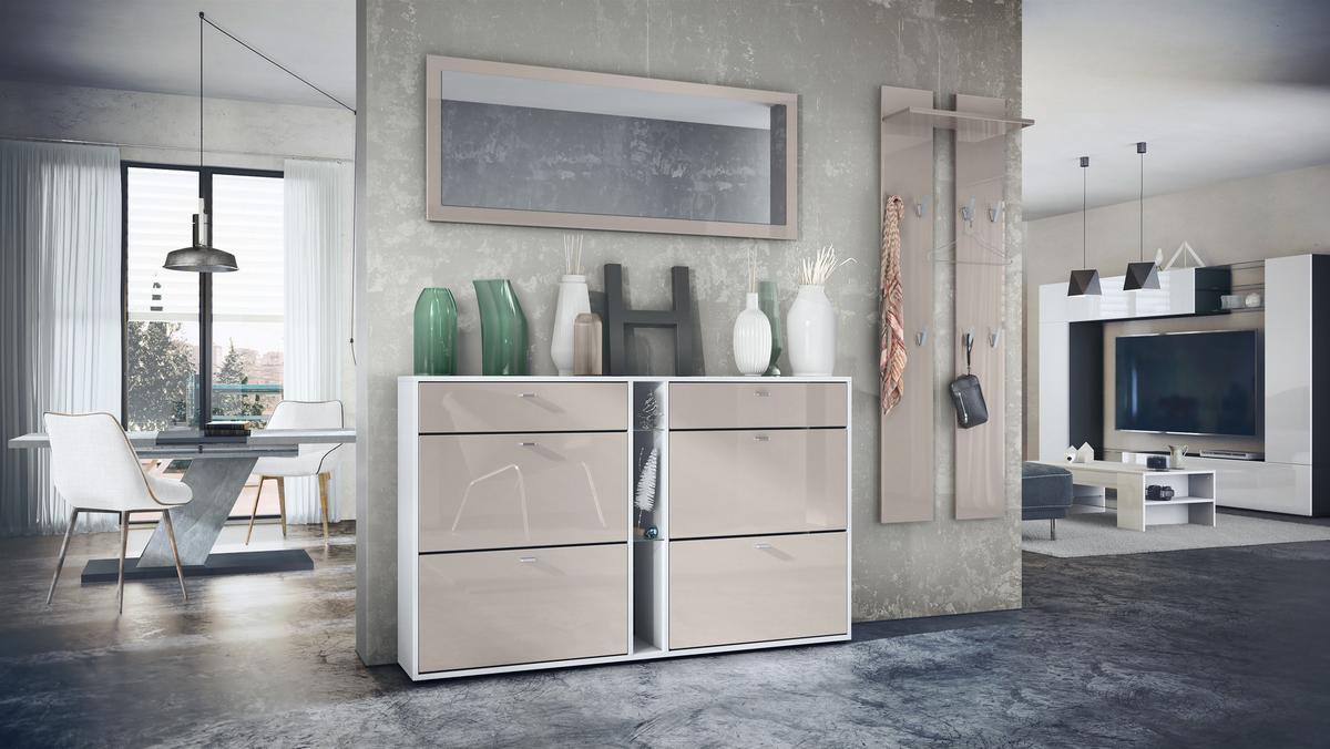 GARDEROBE Orlando Sandgrau Hochglanz - Sandfarben, Holzwerkstoff (215/210/28cm) - Vladon