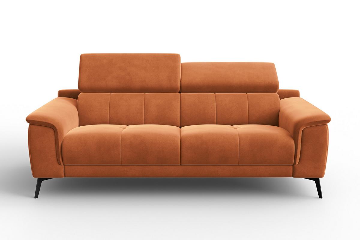 SOFA FIERO 3-Sitzer, Oranger Veloursstoff - Schwarz/Orange, Holz/Textil (212/82/103cm) - Courtois Laville