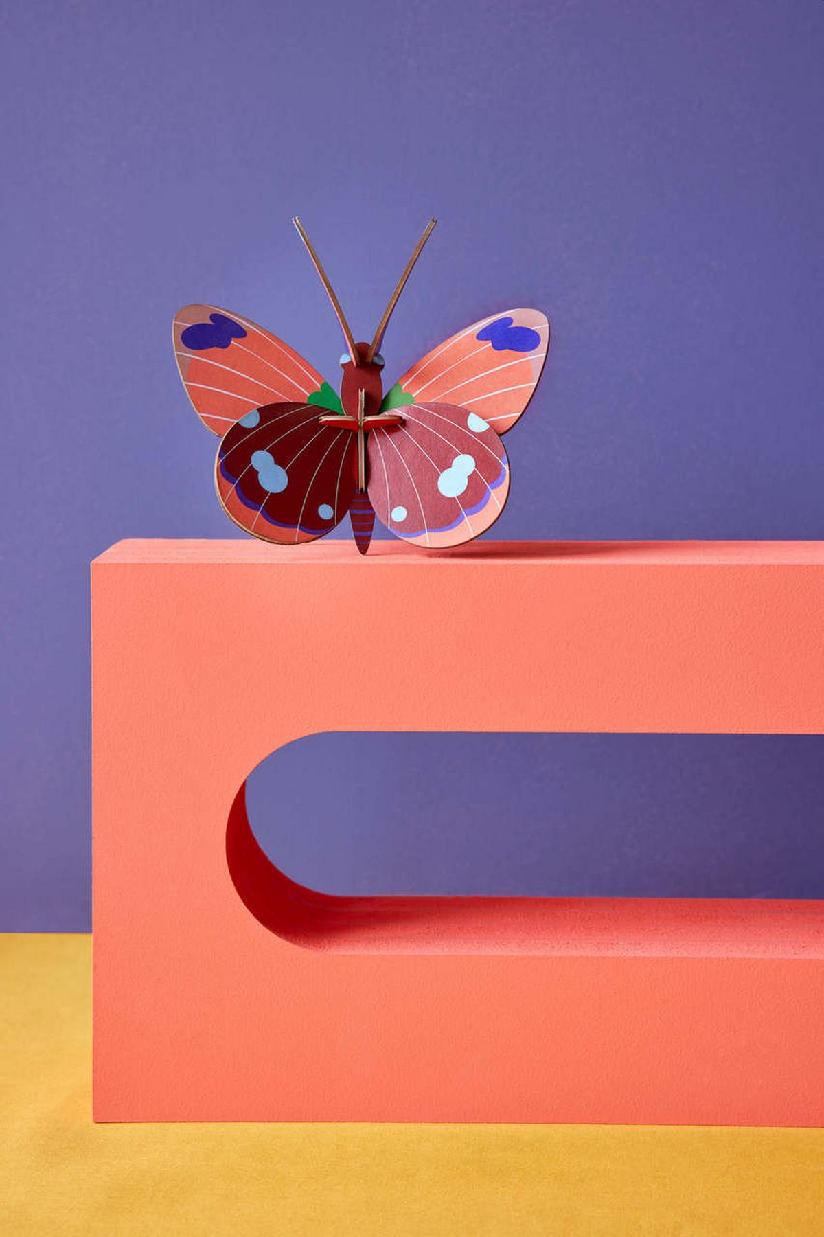 WANDDEKO Delias-Schmetterling 14/6 cm - Blau/Pink, Wellpappe (14/6/13cm) - Studio Roof