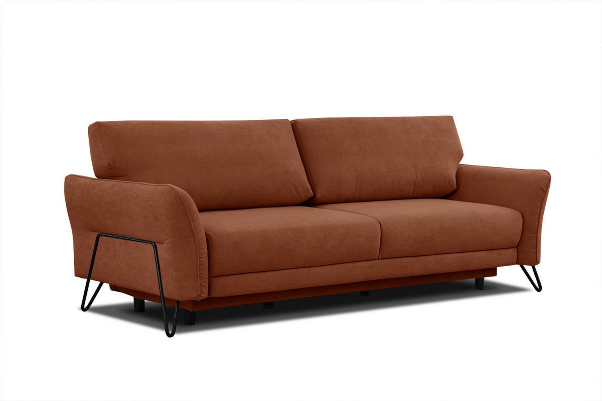 SOFA LOREM 3-Sitzer mit Schlaffunktion, dunkelorange - Dunkelorange/Schwarz, Holz/Textil (232/90/107cm) - Wozimo