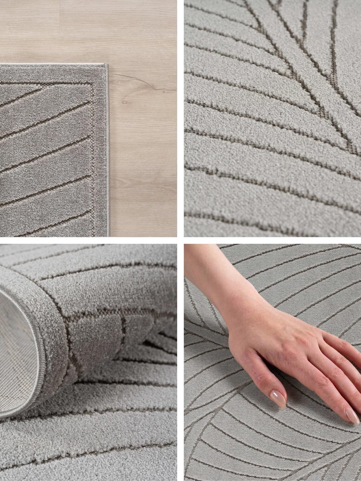 TEPPICH Outdoor, Fußbodenheizung-geeignet, mit Blattmotiv, ENGADIN in Silbergrau, 120 x 170 cm - Grau, Textil (120/170cm) - KADIMA DESIGN