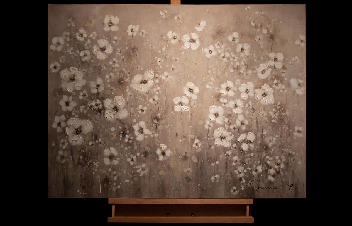 ACRYLBILD HANDGEMALT 100/75 cm - Weiß, Holz/Textil (100/75cm) - KUNSTLOFT