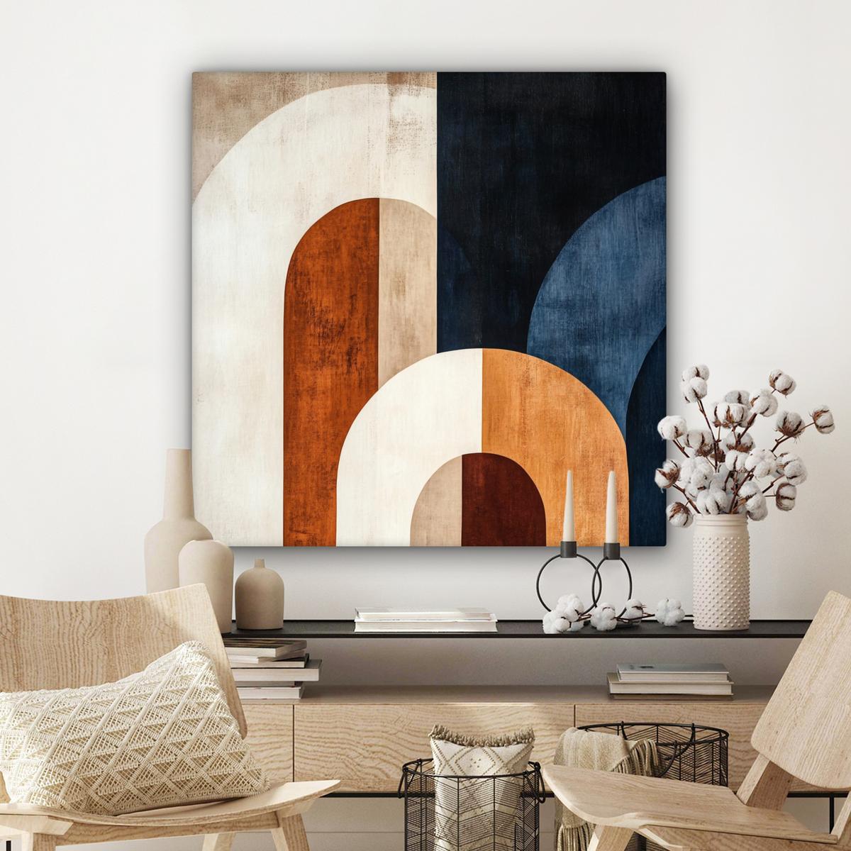 LEINWANDBILD Abstrakt - Formen - Dunkelblau Deko Groß 90x90 cm - Cognac, Textil (90/90cm) - MuchoWow
