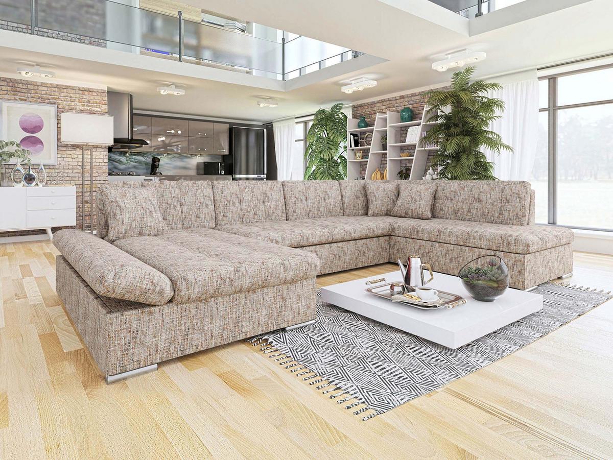 ECKSOFA Bergen Premium, Seite: Links - Silberfarben/Cappuccino, Holz/Textil (345/76/205cm) - MIRJAN24