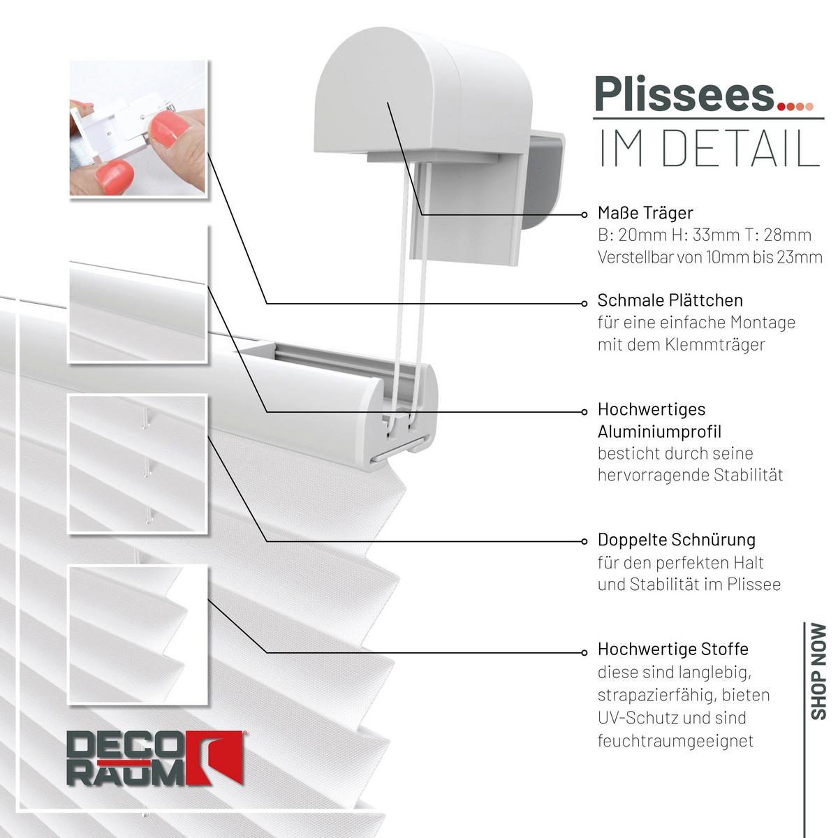 PLISSEE Basic 75 x 210cm Klemmfix ohne Bohren - Weiß, Textil (75/210cm) - Deco-Raum