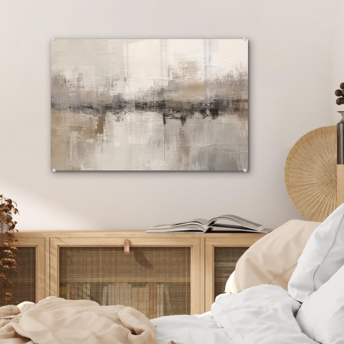 ACRYLGLASBILD Moderne Kunst - Abstrakt - Beige Wanddeko 60x40 cm - Beige, Glas (60/40cm) - MuchoWow