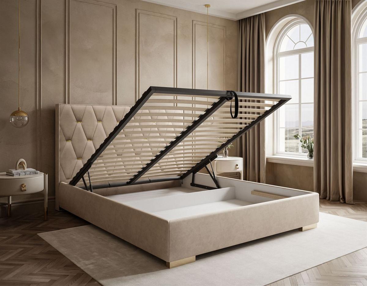 POLSTERBETT IZOLDA mit hohem Kopfteil 160x200 cm Royal Velvet 170 - Beige, Textil - Lookway