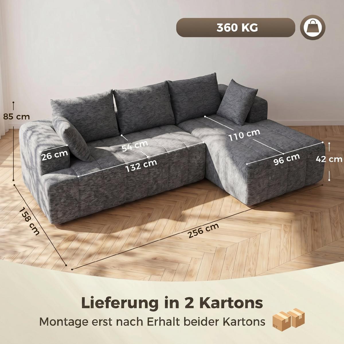 ECKSOFA Polyester Grau - Grau, Textil (158/256cm) - HOMCOM