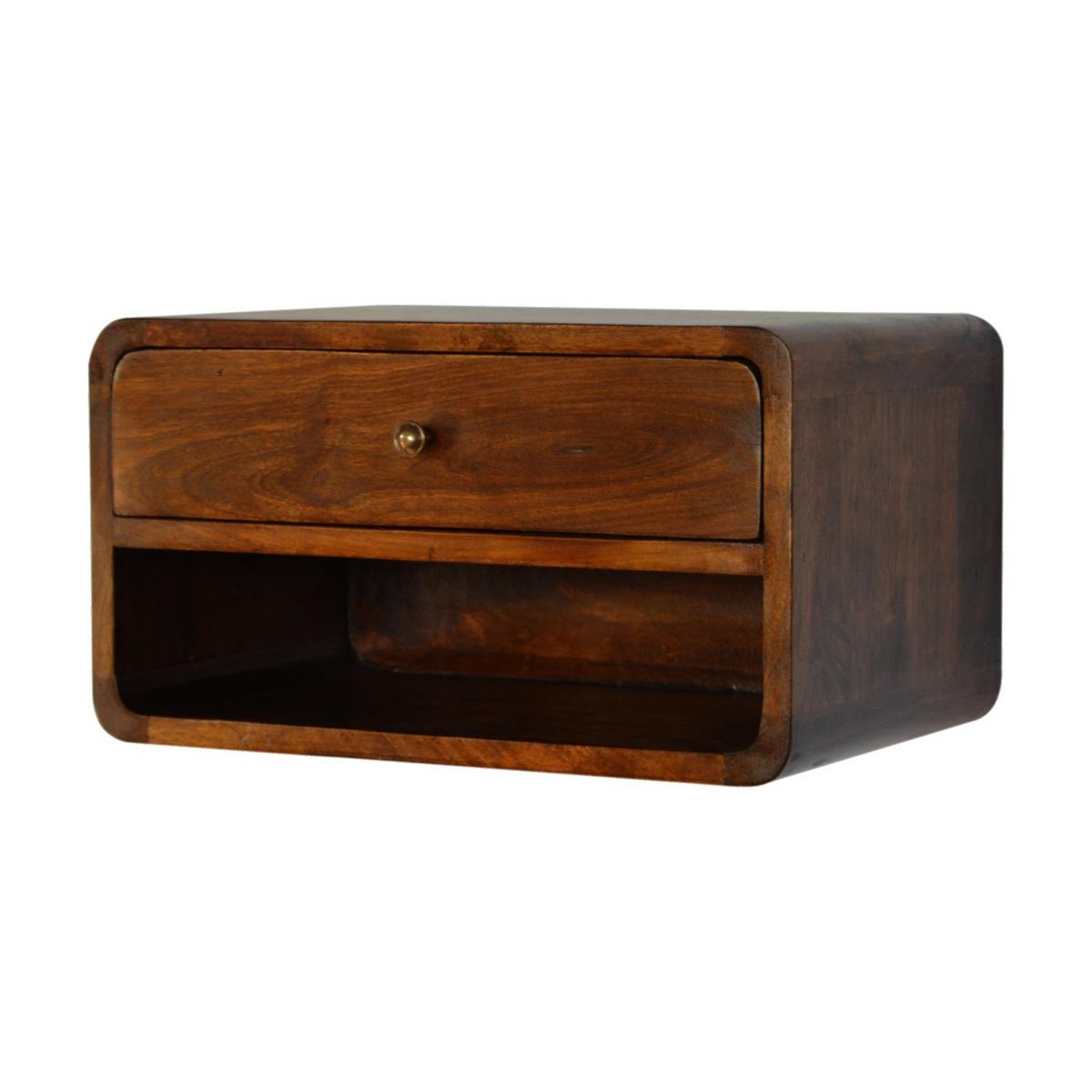 NACHTTISCH Wandmontierter Kastanienfinish, 1 Schublade, 1 Offenes Fach, Braun - Messingfarben/Braun, Holz/Metall (45/25/32cm) - Artisan Furniture