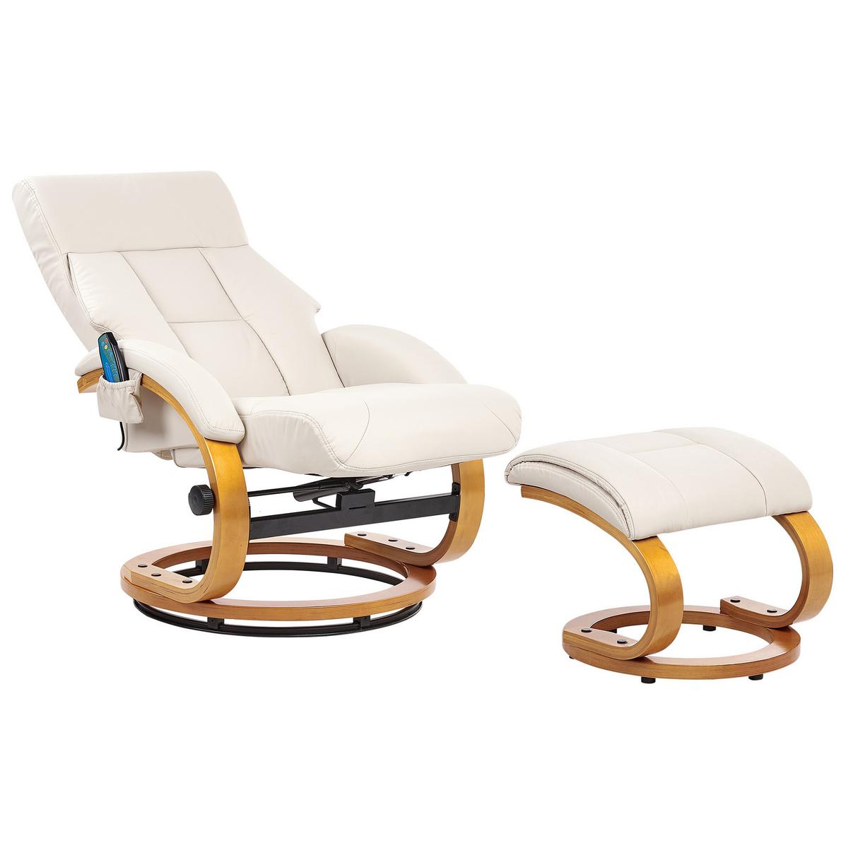 MASSAGESTUHL mit Fußstütze Kunstleder Hellbeige Force - Beige, Kunststoff (55/100/80cm) - Beliani