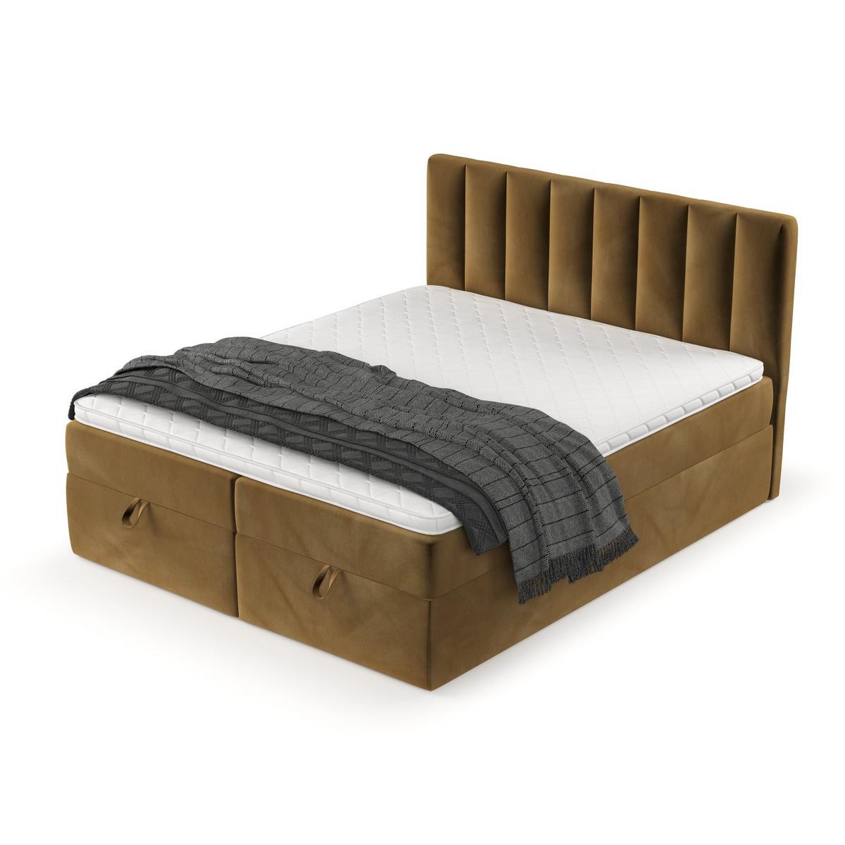 BOXBETT Lusso 140/200 cm Honiggelb im Kronos Stoff - Schwarz/Honig, Holz/Holzwerkstoff (140/200cm) - AltaBeds