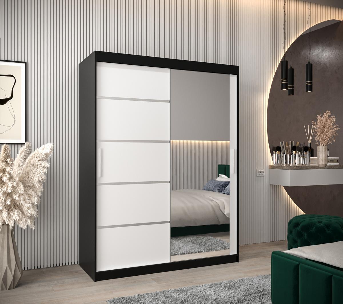 SCHWEBETÜRENSCHRANK 200/150/62 2-türig - Silberfarben/Schwarz, Holz/Kunststoff (150/200/62cm) - MÖBEL KRYSPOL