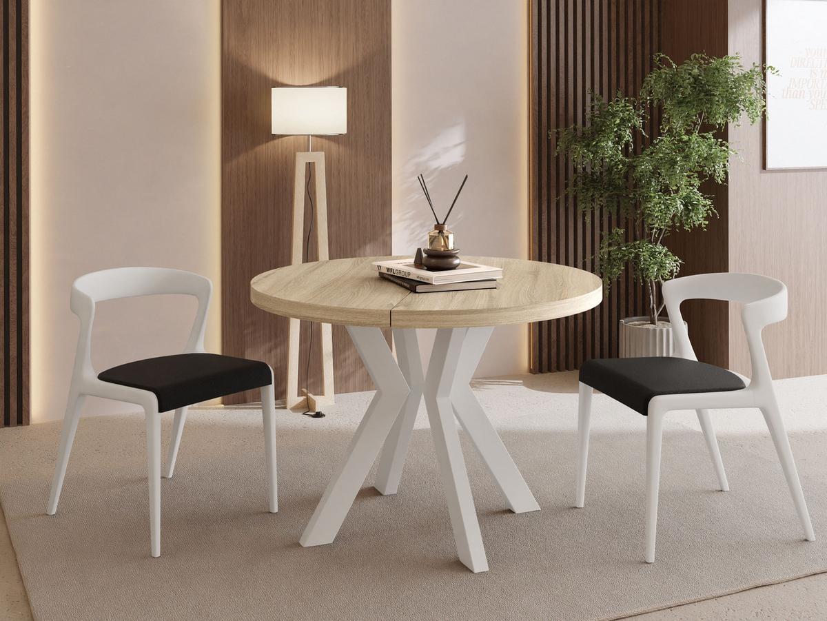 ESSTISCH Savio Weiß rund ausziehbar verlängerbar, Eiche Sonoma Hellbraun 80-130/80/77 cm - Weiß/Sonoma Eiche, Holz/Holzwerkstoff (80/130/77cm) - WFL GROUP