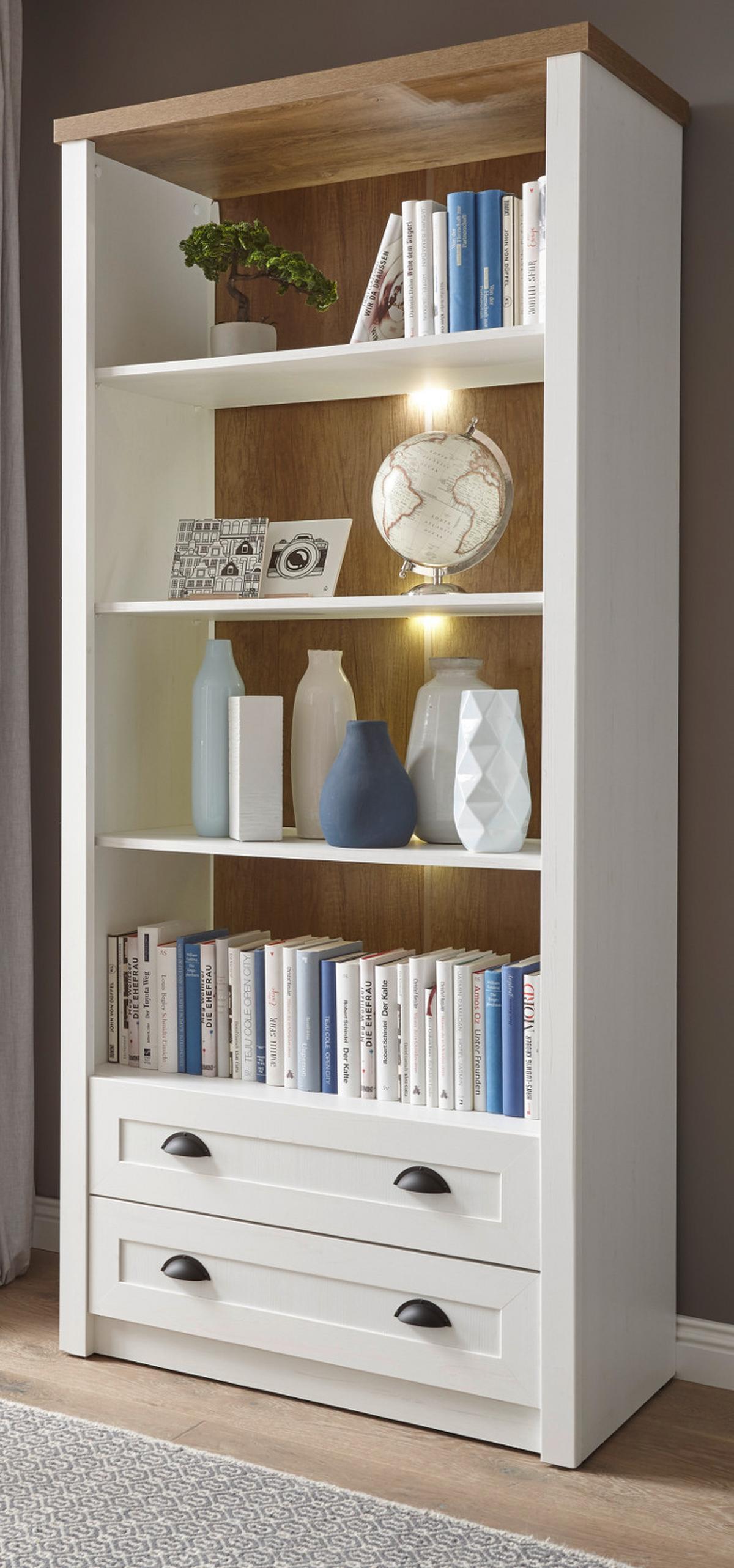 REGAL weiß Pinie, Eiche hell Landhaus, Standregal 90 x 198 cm - Eichefarben/Weiß, Holzwerkstoff/Metall (90/198/43cm) - Furn.Design