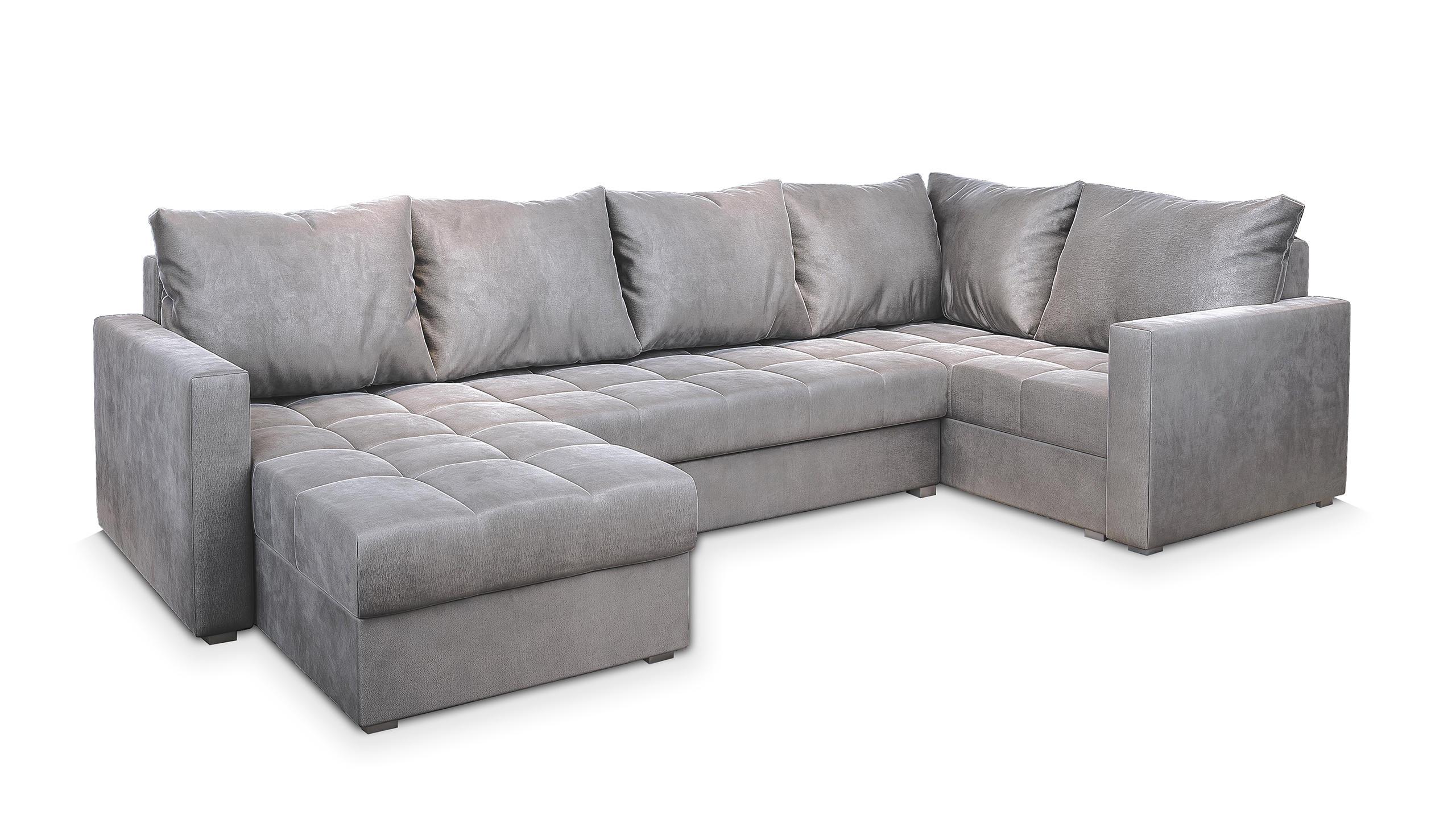 WOHNLANDSCHAFT LORIVO R-S Hellgrau Plüsch-Stoff mit Schlaffunktion - Hellgrau/Grau, Holz/Kunststoff (285/85/150cm) - MASSENO