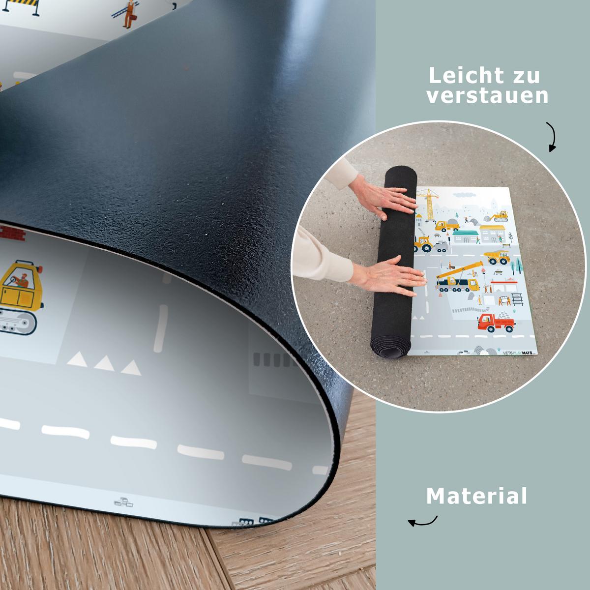 KINDERTEPPICH Baustelle - Traktor - Bagger - Auto - Design Spielmatte 105x70 cm - Hellblau, Kunststoff (105/0.3cm) - OnlyWow