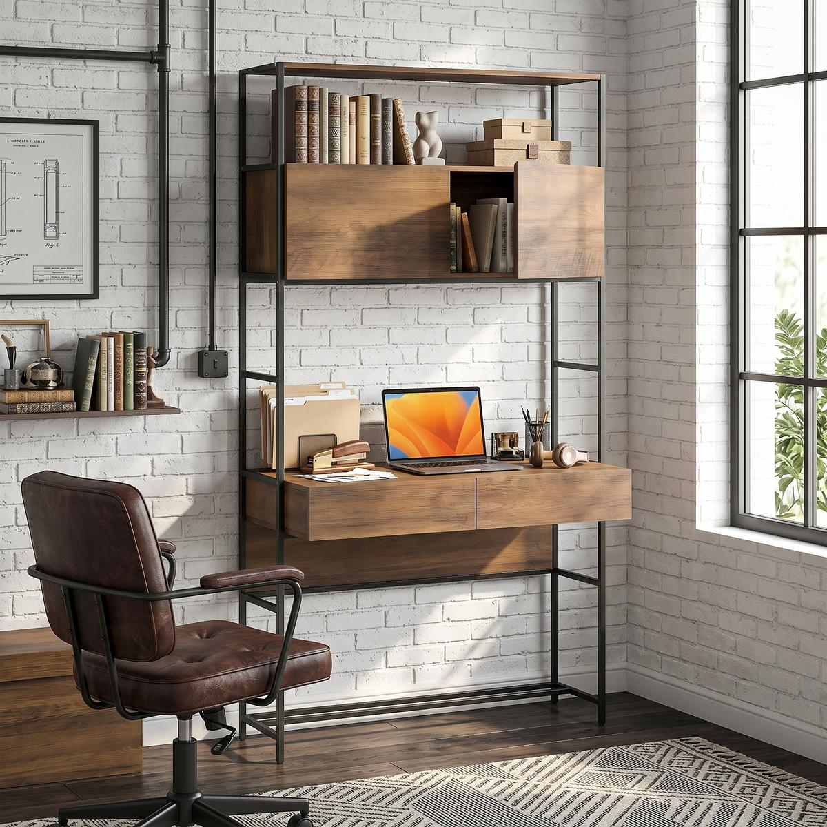 COMPUTERTISCH Spanplatte Braun - Schwarz/Braun, Holzwerkstoff/Metall (100/45/185cm) - HOMCOM