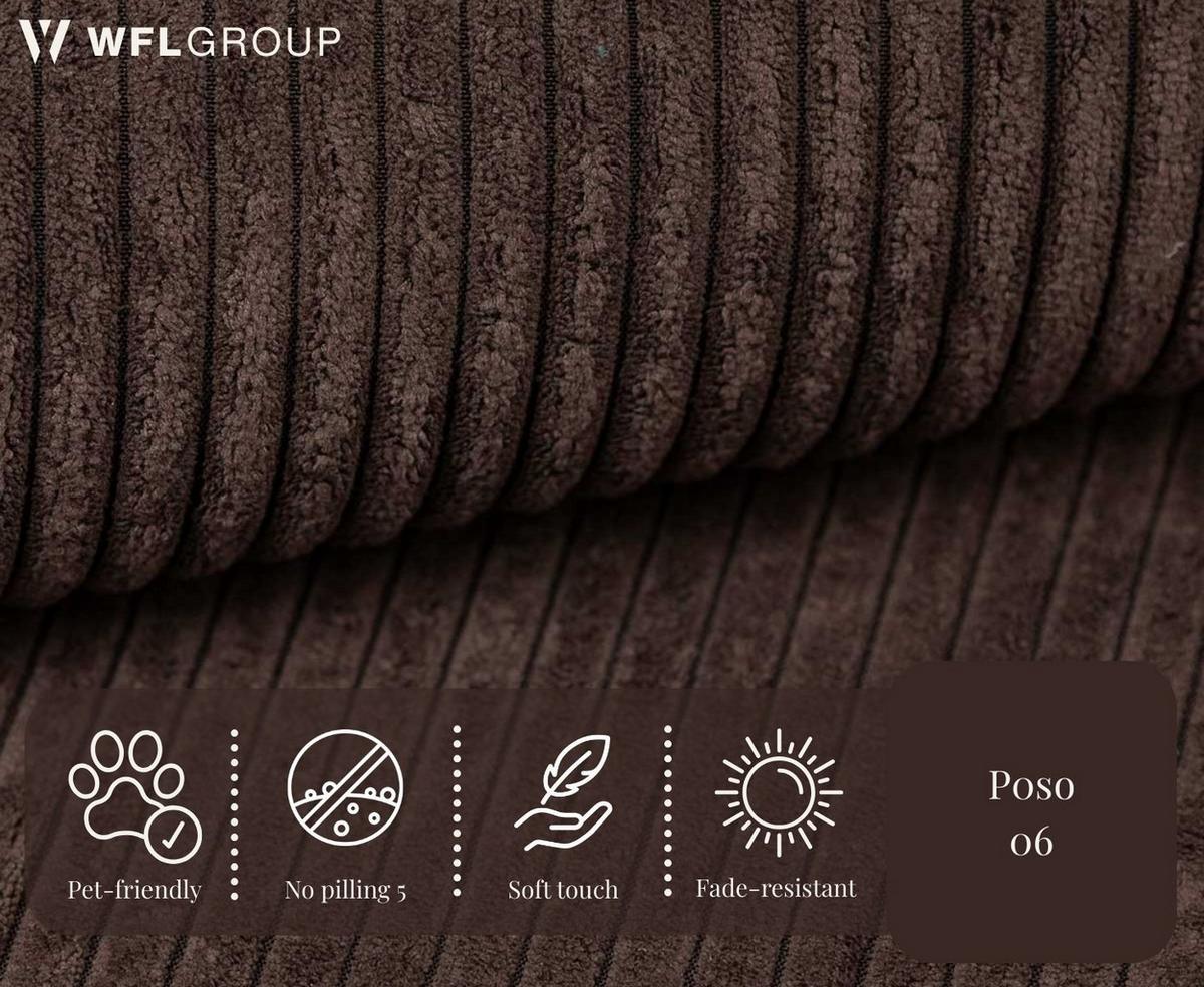 ECKSOFA Hana Loft 3-Sitzer Ecke Links, Cordstoff Chenille, Dunkelbraun 241/80/168 cm - Schwarz/Braun, Textil/Metall (241/168cm) - WFL GROUP