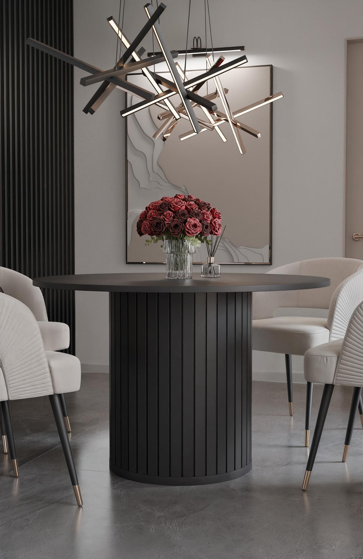 ESSTISCH rund mit geriffeltem Sockel, Schwarz - Schwarz, Holzwerkstoff (120/120/75cm) - Idohome